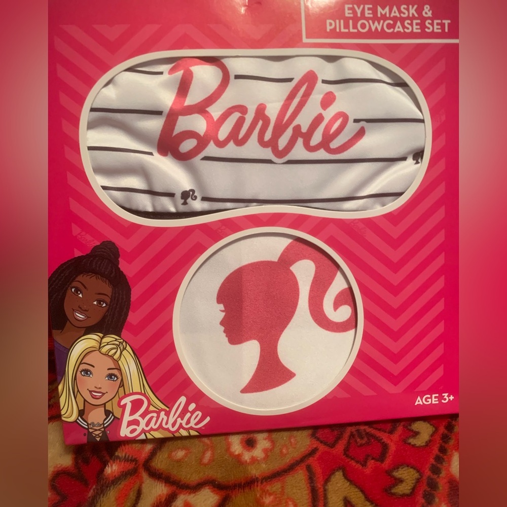 CUTE BARBIE Pink White Eye Mask and Pillow Case Sleep Set NEW